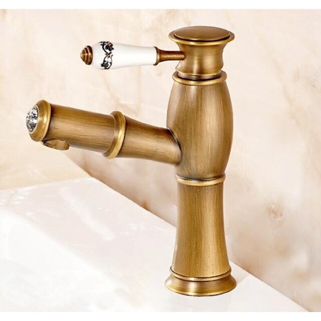  Bathroom Sink Faucet - Standard Antique Brass Deck Mounted Single Handle One HoleBath Taps