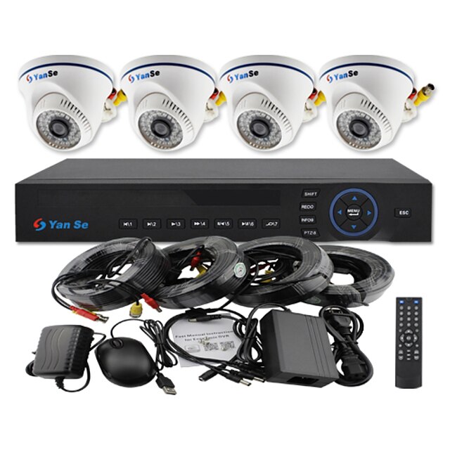  YanSe® 4CH 960H CCTV DVR Kit IR Color Dome Camera Security Cameras System 1000TVL 701CF04