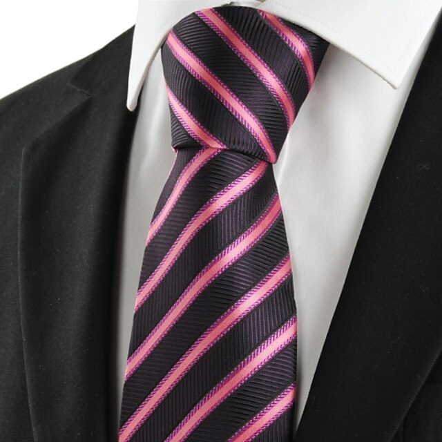  New Pink Striped Black JACQUARD Men Tie Necktie Wedding Party Holiday Gift #1007
