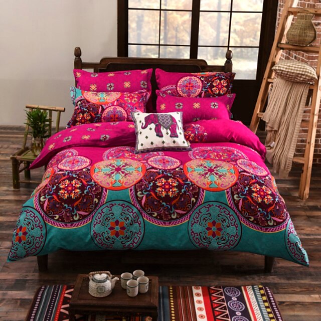  Bettbezug-Sets 4 Stück Baumwolle Blumen 1# Reaktivdruck Muster / Twin-Size umfassen: 1 Bettlaken 1 Bettbezug und 1pillowcase umfasst die anderen Größen: 1 Bettlaken 1 Bettbezug, 2-teilig