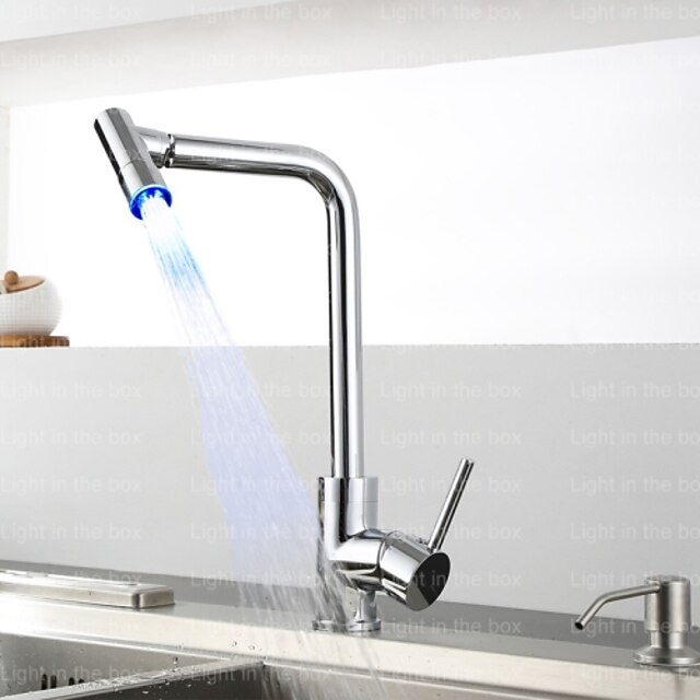  Kuchyňská vodovodní baterie - Single Handle jeden otvor Pochromovaný standardní Hubička Baterie na střed Moderní Kitchen Taps / LED