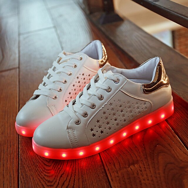  Damen Herren Schuhe Kunstleder Frühling Sommer Herbst Leuchtende LED-Schuhe Flacher Absatz Schnürsenkel für Sportlich Normal Silber Grün