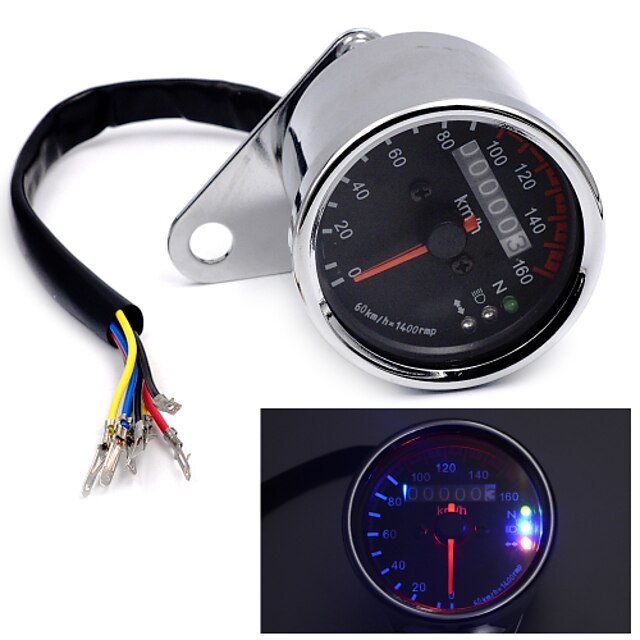  Universal Motorcycle Dual Odometer KMH Speedometer Gauge LED Backlight Signal