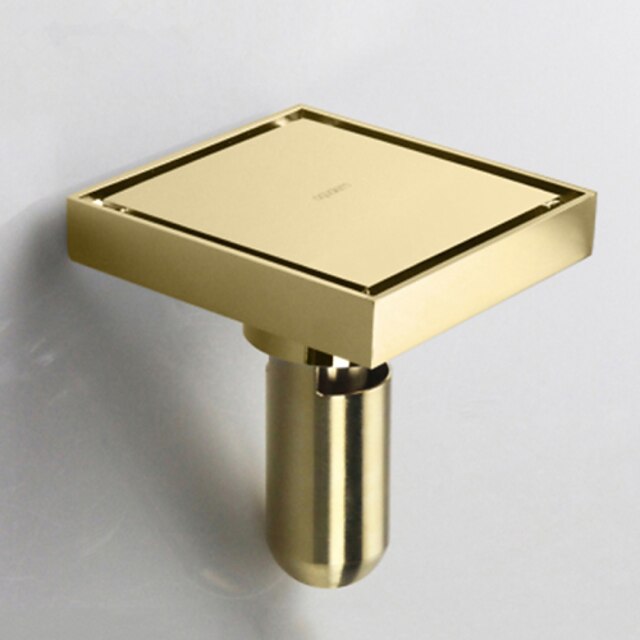 Square Shower Floor Drain with Tile Insert Grate Deep Style Gold Finish