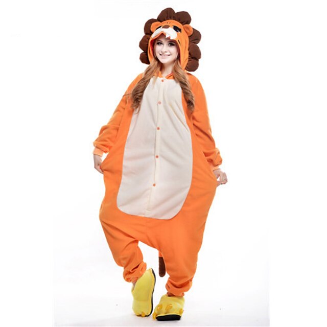  Adults' Kigurumi Pajamas Lion Animal Onesie Pajamas Polar Fleece Orange Cosplay For Men and Women Animal Sleepwear Cartoon Festival / Holiday Costumes / Leotard / Onesie / Leotard / Onesie