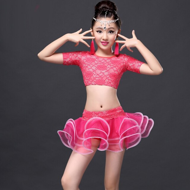  Latin Dance Outfits Performance Lace Draping Tassel Top Skirt