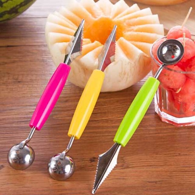  1pcs Stainless Steel Ice Cream Double-End Scoop Spoon Melon Baller Cutter Fruit Kitchen Tools(Random Color)