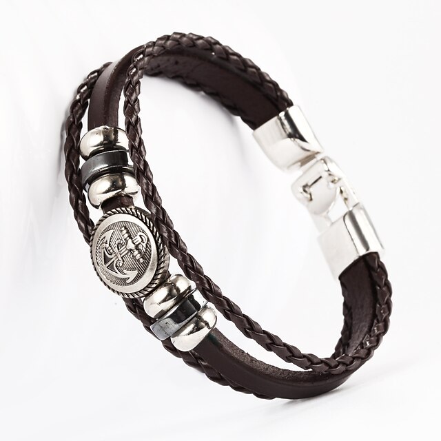  Leather Bracelet - Leather Anchor Unique Design, Fashion Bracelet Black / Brown For Wedding / Daily / Casual