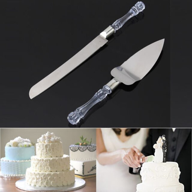  2Pcs Stainless Steel Cake Cut Shovel Crystal Handle Cheese Cake Cutter Tools Wedding Party Cake Knife
