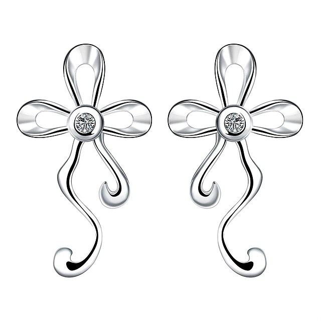  lureme®Fashion Style Silver Plated With Zircon Flowers Shaped Dangle Earrings