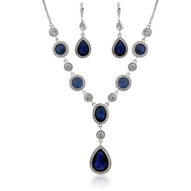  Women's Blue Gem Zircon Necklace&Earrngs Jewelry Set for Wedding Party