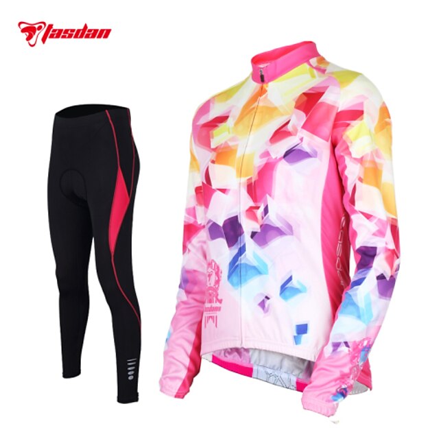  TASDAN Women's Long Sleeve Cycling Jersey with Tights Blue Pink Solid Color Plus Size Bike Pants / Trousers Jersey Tights Breathable 3D Pad Quick Dry Reflective Strips Back Pocket Winter Sports Solid