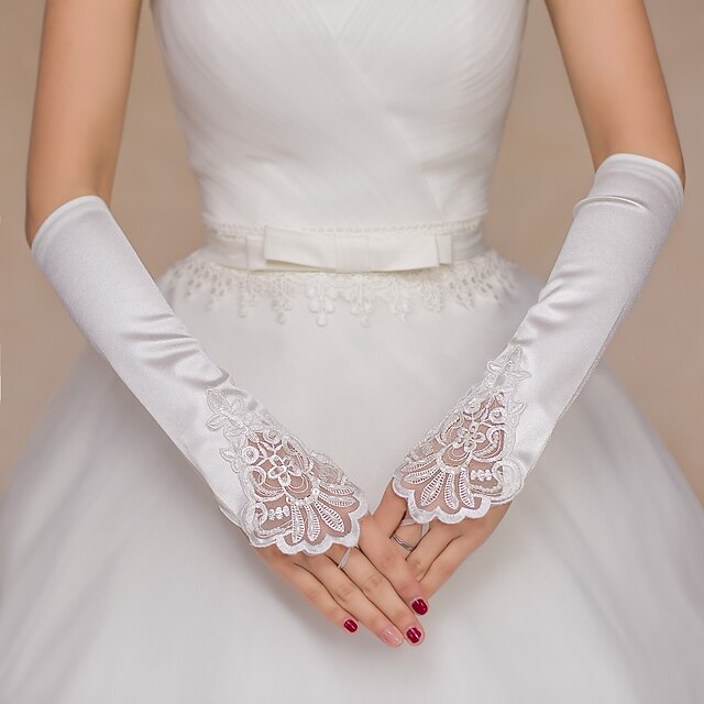  Lace / Satin Elbow Length Glove Bridal Gloves / Party / Evening Gloves With Beading / Sequin / Embroidery