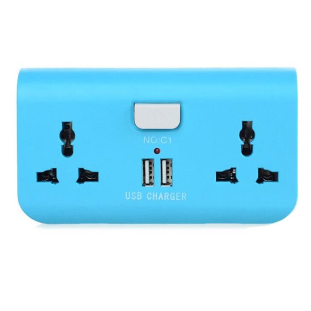  Dual-Port USB EU Plug Adapter Charger with 2 x Power Sockets for Cellphone / Tablet PC