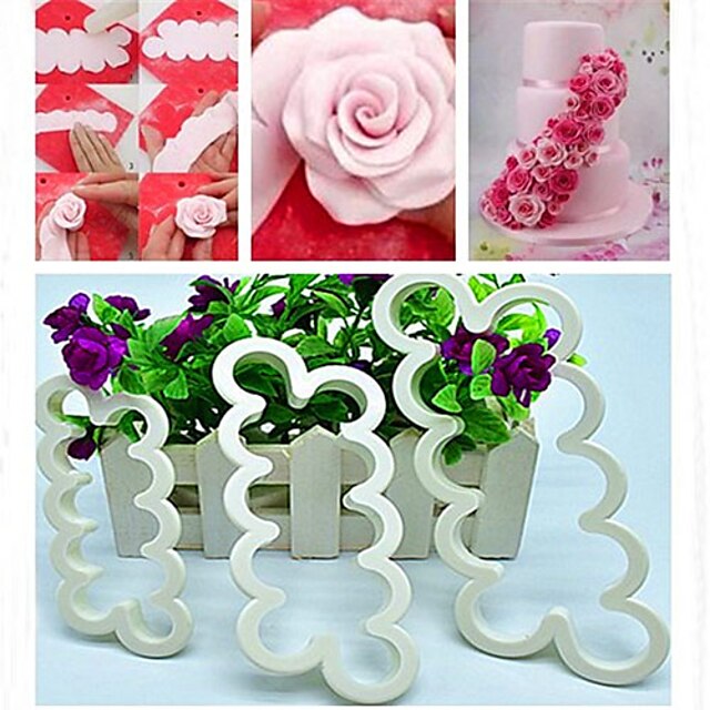  3pcs Rose Flower Mold Cake Fondant Decorate Sugarcraft Cutter Tool