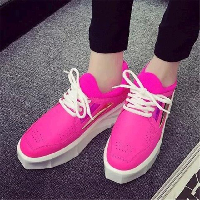  Women's Outdoor Casual Lace-up Platform Creepers Leatherette Black White Fuchsia
