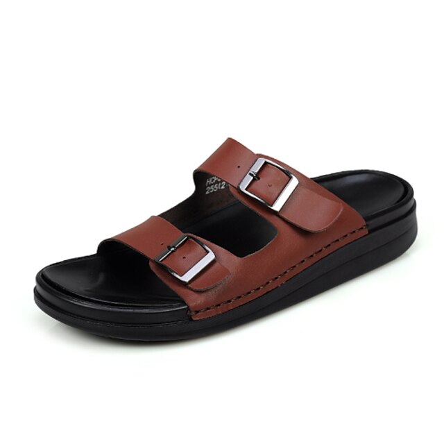  Zapatos de Hombre-Sandalias / Sin Cordones-Exterior / Casual-Cuero-Marrón