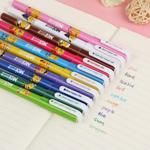  10PCS Minions neutral pen lovely color pen ten suits ten color pen(Random Colors)