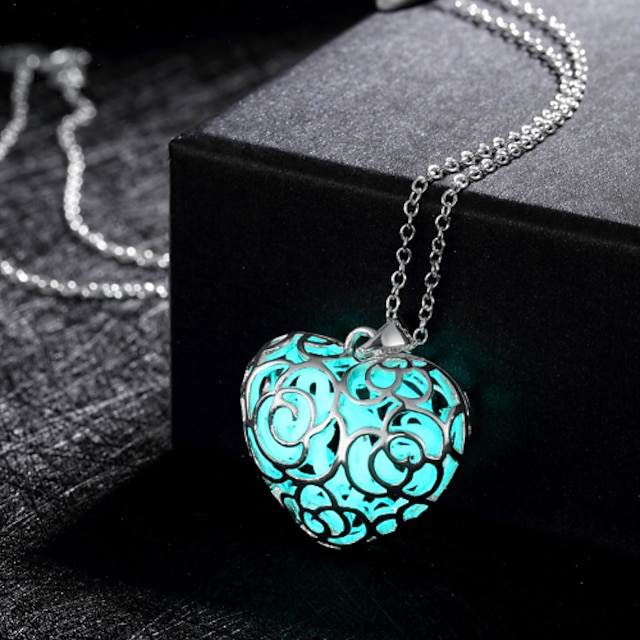  Women's Pendant Necklace Hollow Heart Love Magic Ladies Fashion Alloy Green Light Blue Blue Necklace Jewelry For Wedding Party Daily Casual