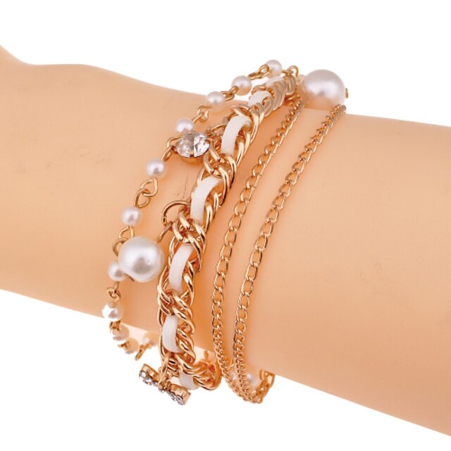  Women's Crystal Chain Bracelet - Pearl, Crystal, Imitation Diamond Luxury, Fashion Bracelet Golden For Christmas Gifts / Party / Daily