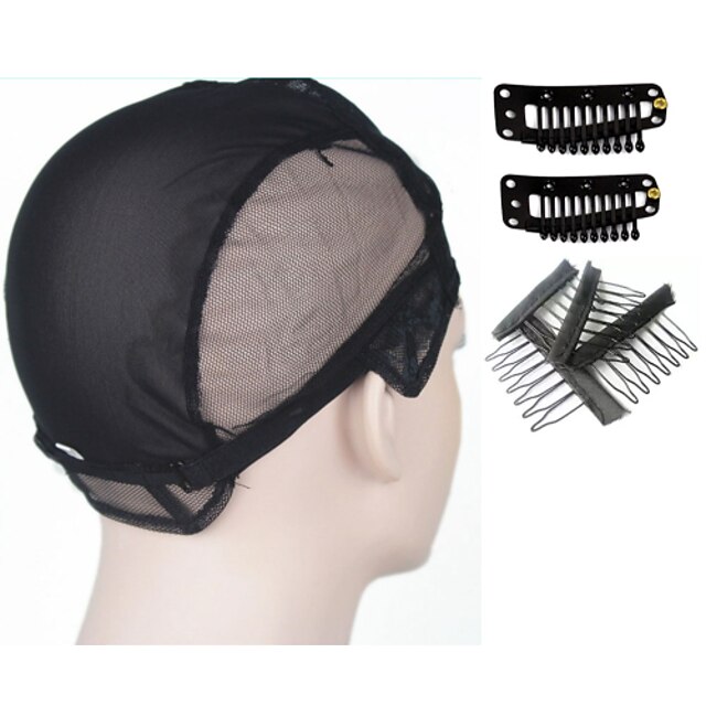  wig-cap-for-making-wigs-with-adjustable-strap-on-the-back-weaving-cap-size-m-with-2-snap-clips-and-4-wig-comb-clips