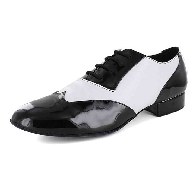  Men's Modern Shoes Leatherette Lace-up Flat Lace-up Flat Heel Customizable Dance Shoes Black and White / Black / Practice