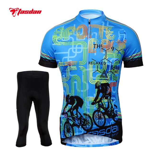  TASDAN Men's Short Sleeve Cycling Jersey with Tights Bike Shorts Jersey Tights Breathable 3D Pad Quick Dry Reflective Strips Back Pocket Sports Painting Mountain Bike MTB Road Bike Cycling Clothing