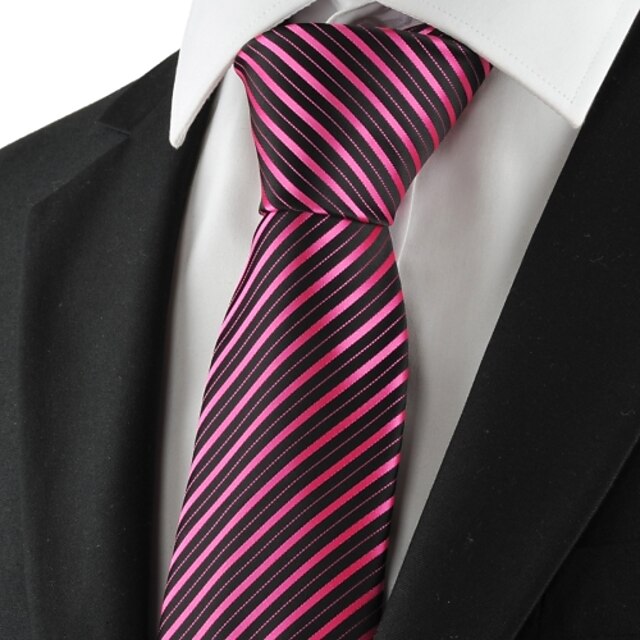  New Striped Pink Black Golden Mens Tie Necktie Party Wedding Holiday Gift KT1050