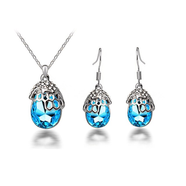  Women's Crystal Jewelry Set Necklace / Earrings Drop Earrings Jewelry Green / Blue / Rose For Party Daily Casual