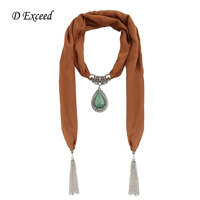  D Exceed Chiffon Winter Scarf Zinc Alloy Water Drop Pendant Scarf Necklaces For Women's Tassel Jewelry Scarves