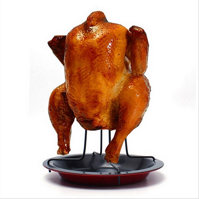  ei-kiinni pystyasennossa pystysuora kana paahtaminen teline BBQ tarjotin pannulla