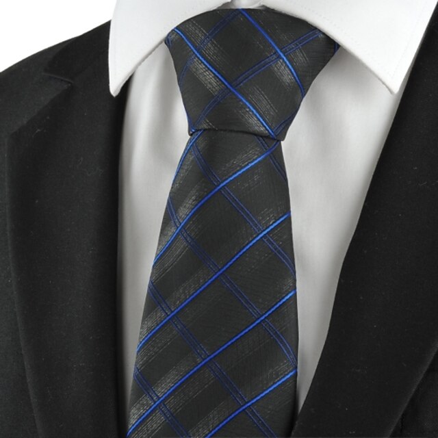  Cravate(Noir / Bleu,Polyester)Quadrillage