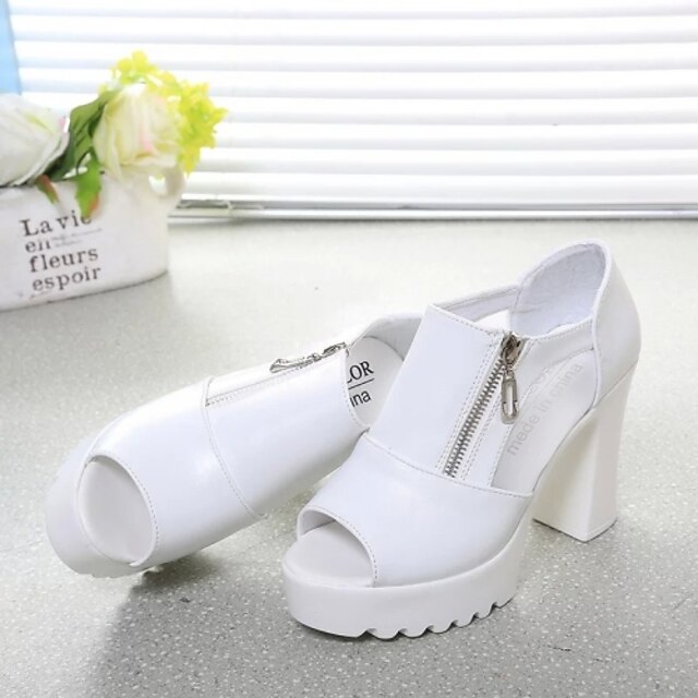  Women's Shoes Leatherette Chunky Heel Heels / Peep Toe Sandals Outdoor / Office & Career / Casual Black / White