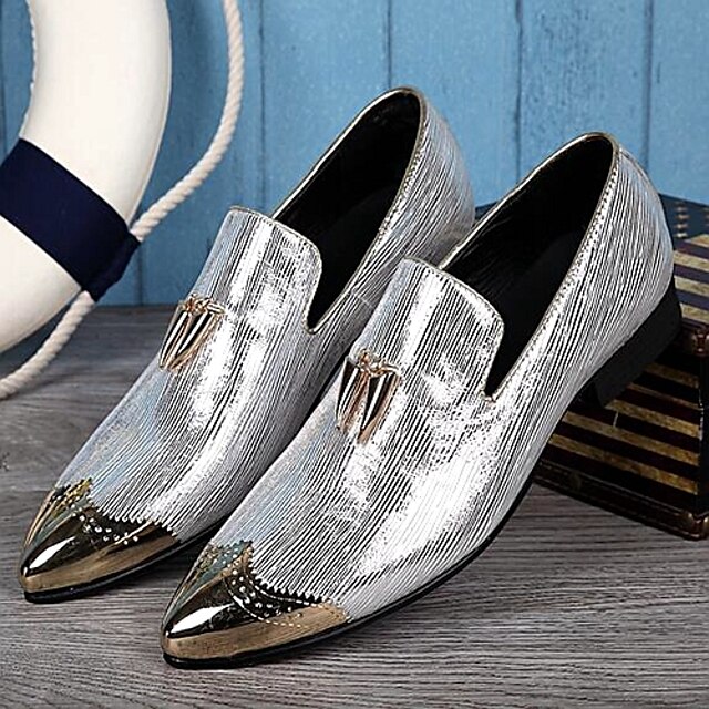  Hombre Oxfords Los zapatos de cuero Novedad Zapatos Zapatos De Vestir Británico Boda Fiesta y Noche Cuero Dorado Plata Otoño Primavera