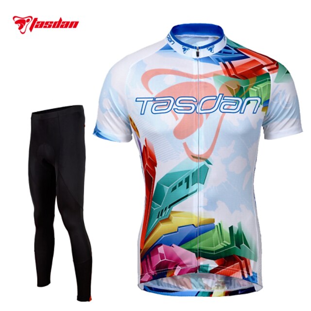  TASDAN Homens Manga Curta Calça com Camisa para Ciclismo Verão Fibra Sintética Poliéster Preto Moto Calças Camisa / Roupas Para Esporte Meia-calça Respirável Tapete 3D Secagem Rápida Tiras Refletoras