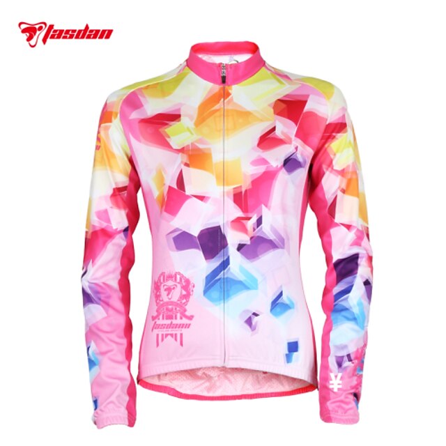  TASDAN Women's Cycling Jersey Long Sleeve Winter Bike Jersey Top with 3 Rear Pockets Mountain Bike MTB Road Bike Cycling Breathable Ultraviolet Resistant Quick Dry Pink Rainbow Polyester Sports
