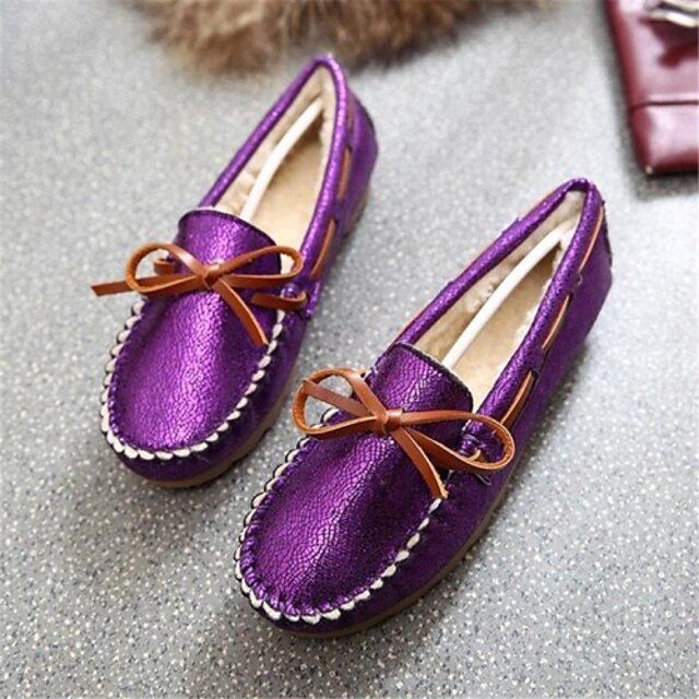  Women's Outdoor Casual Bowknot Flat Heel Comfort Leatherette Black Golden Purple
