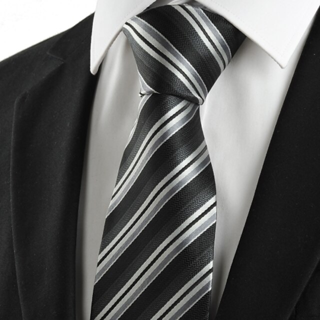  New Striped Grey Black Classic Mens Tie Necktie Wedding Party Holiday Gift #1037
