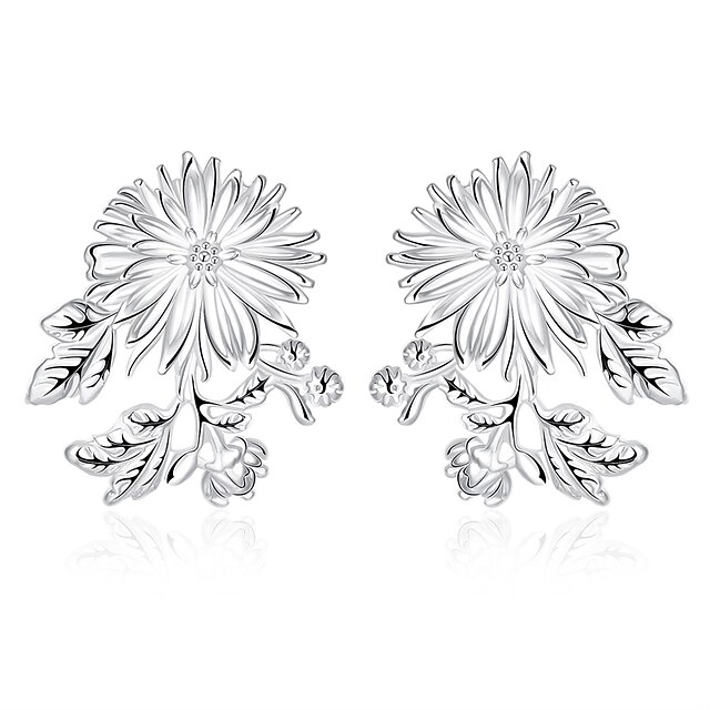  Damen Ohrstecker Tropfen-Ohrringe - versilbert Blume Zierlich Silber Für Hochzeit Party Alltag