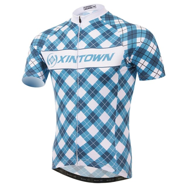  XINTOWN Men's Short Sleeve Cycling Jersey - Light Blue Bike Jersey Top Breathable Quick Dry Ultraviolet Resistant Sports Elastane Terylene Lycra Clothing Apparel / High Elasticity