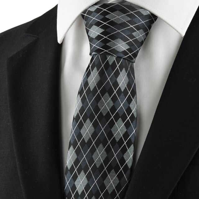  Diamond Pattern Grey Black Mens Tie Formal Necktie Wedding Holiday Gift KT1058