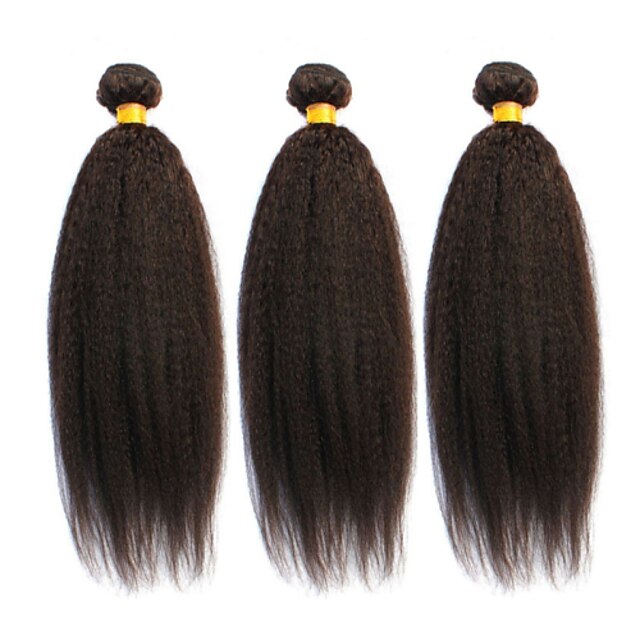  3 paket Brasilianskt hår Rak Kinky Rakt Äkta hår Human Hår vävar Hårförlängning av äkta hår Människohår förlängningar / Mellan / 8A