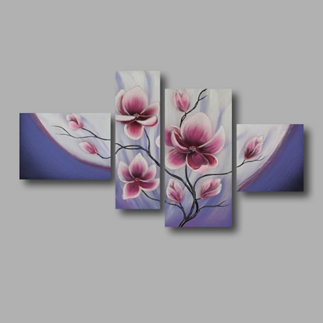  رسمت باليد تجريدي / الأزهار/النباتيةالحديث أربع لوحات قماش القنب هانغ رسمت النفط الطلاء For تصميم ديكور المنزل