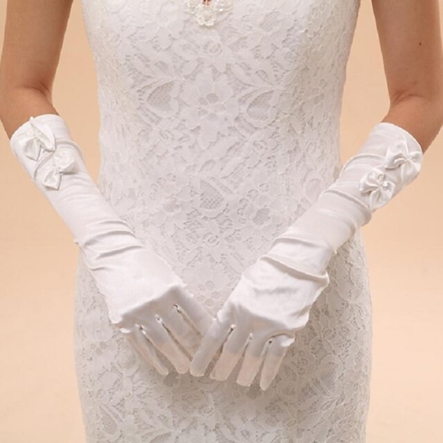  Elbow Length Fingertips Glove Elastic Satin Bridal Gloves Party/ Evening Gloves Spring Summer Fall Winter Bow