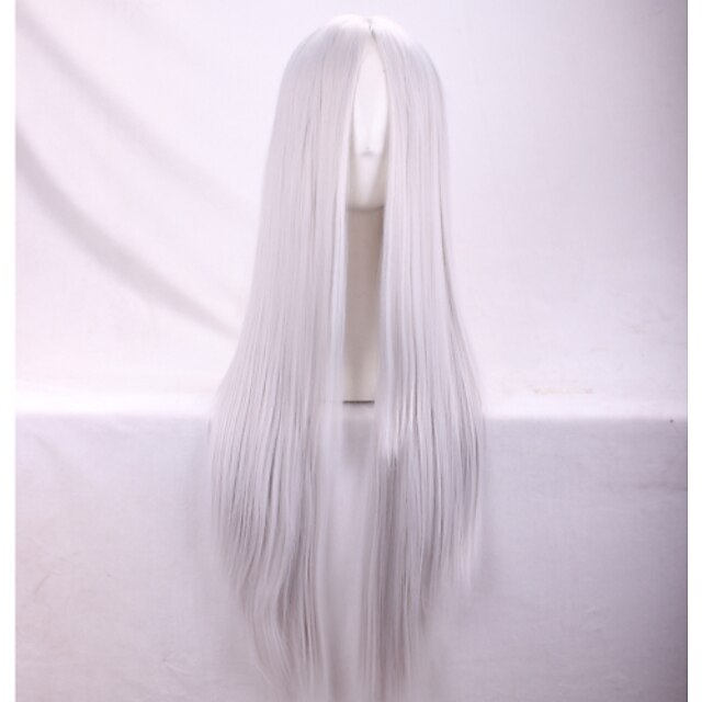  Cosplay Perücken Synthetische Perücken Glatt Yaki Gerade Yaki-Stil Asymmetrischer Haarschnitt Perücke Lang Silber Synthetische Haare Damen Natürlicher Haaransatz Silber
