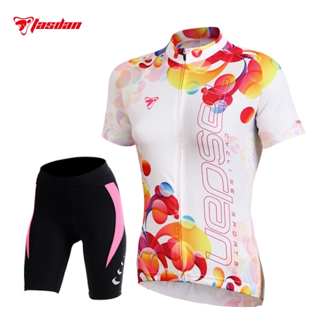  TASDAN Women's Cycling Jersey with Shorts Short Sleeve Mountain Bike MTB Road Bike Cycling White Floral Botanical Bike Shorts Jersey Padded Shorts / Chamois Polyester 3D Pad Breathable Quick Dry