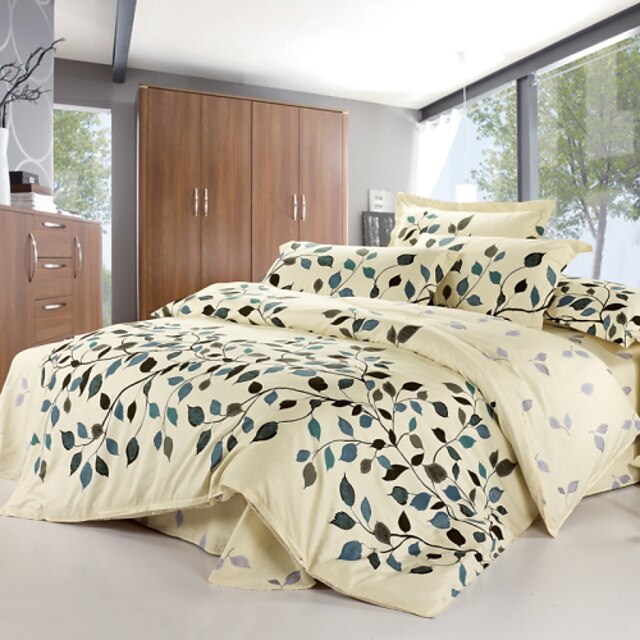  Leaves 100% Cotton Bedclothes 4pcs Bedding Set Queen Size Duvet Cover Set good qulity