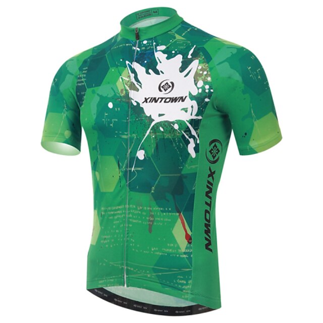  XINTOWN Men's Short Sleeve Cycling Jersey Summer Elastane Lycra Green Bike Jersey Top Road Bike Cycling Ultraviolet Resistant Quick Dry Breathable Sports Clothing Apparel / High Elasticity