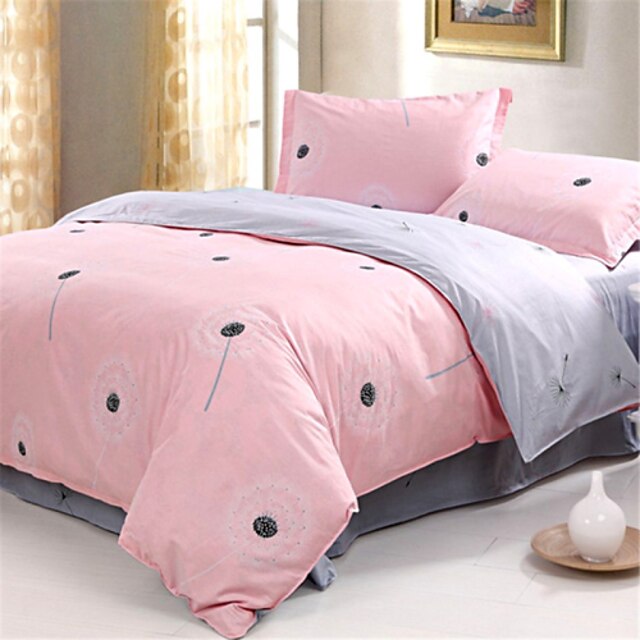  Duvet Cover Sets Floral 4 Piece Cotton Reactive Print Cotton 1pc Duvet Cover 2pcs Shams 1pc Flat Sheet