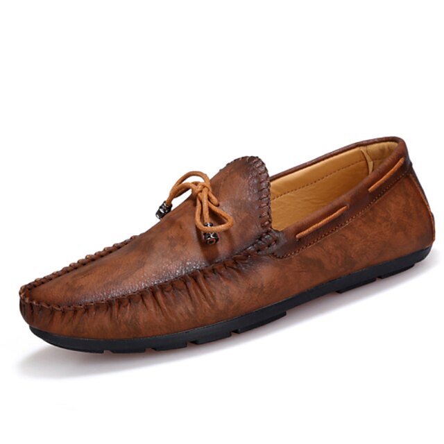  Homens Sapatos de couro Courino Primavera / Outono Conforto Sapatos de Barco Antiderrapante Marron / Azul marinho / Cadarço